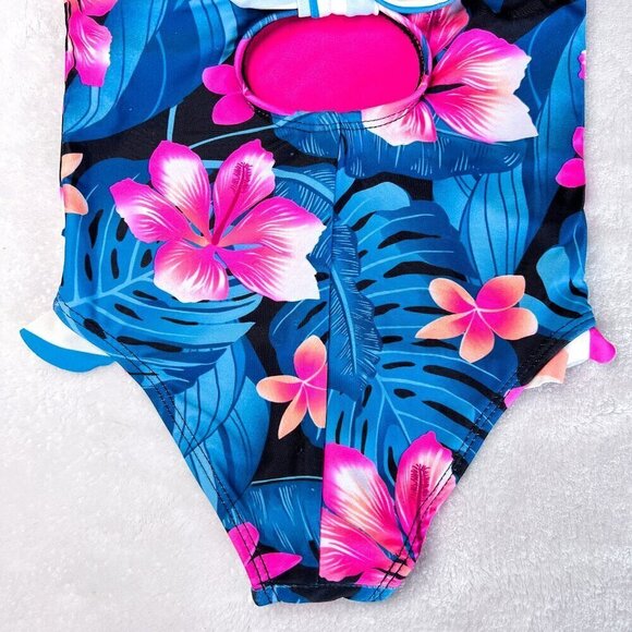 Hurley One Piece Swimsuit | Baby Girls | 12 Months | Tropical Floral | Pink Blue - Picture 7 of 9